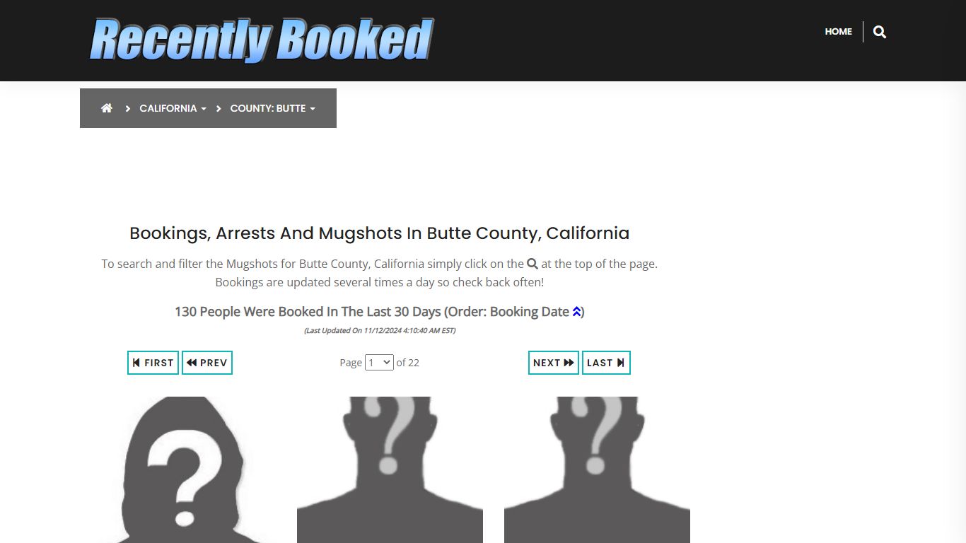 Bookings, Arrests and Mugshots in Butte County, California