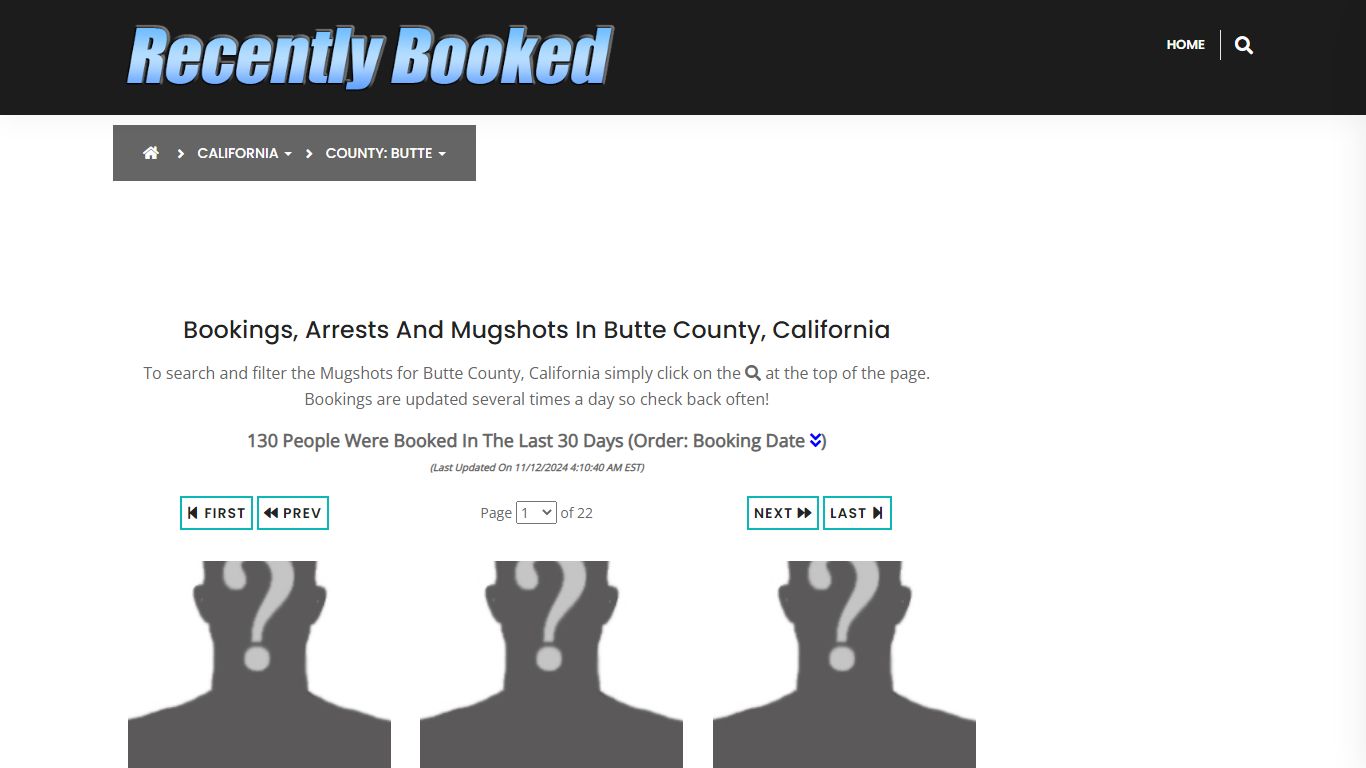 Recent bookings, Arrests, Mugshots in Butte County, California